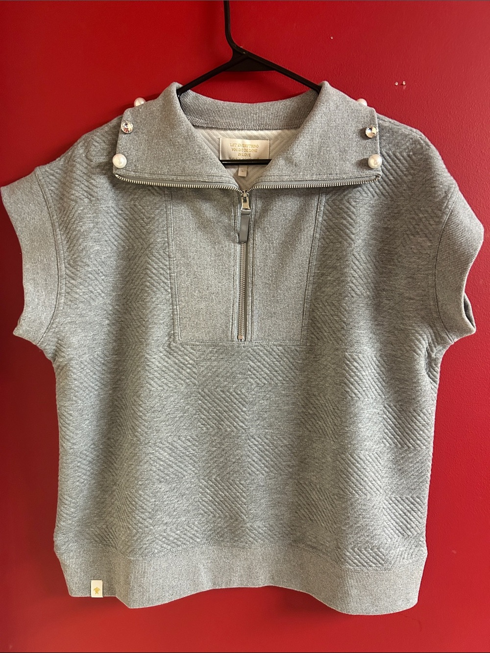 Simply Southern Light Gray Ribbed Zip Mock Neck Top size Large